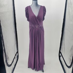 Azazie Purple Puff Sleeve Floor Length Gown Size C (XL)